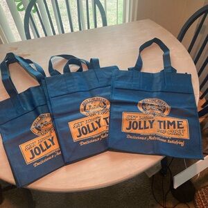 Vintage Style Jolly Time Popcorn Blue Tote Bags